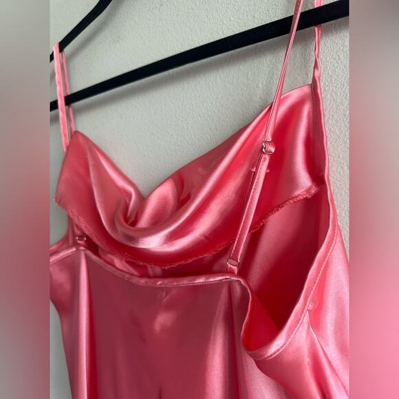 Vintage Bebe Pink Satin Slip Dress | Y2K 90s Cowl Neck | Made in USA | Size XL - Picture 5 of 7